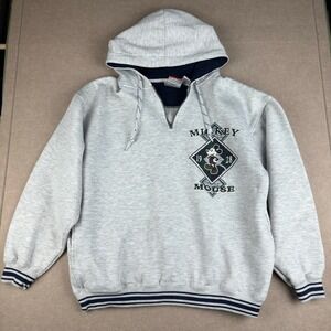 Vintage Mickey Mouse Hoodie Mens S/M Gray Disney 1928 Pullover Made in Taiwan
